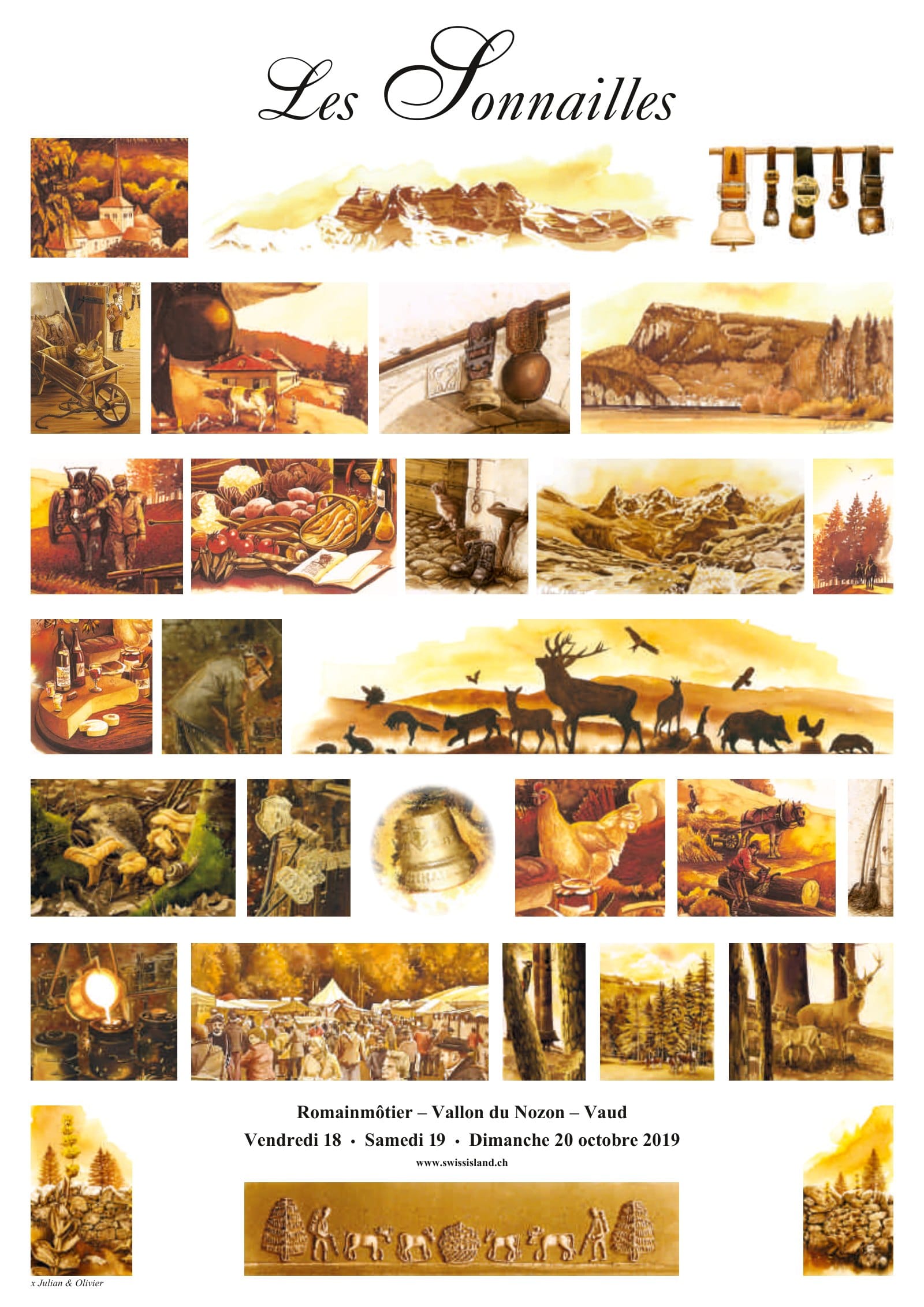 Une mosaïque : vingt-cinq visuels des éditions précédentes rassemblés sur une seule feuille. Elle a servi de plateau à un jeu de parcours.